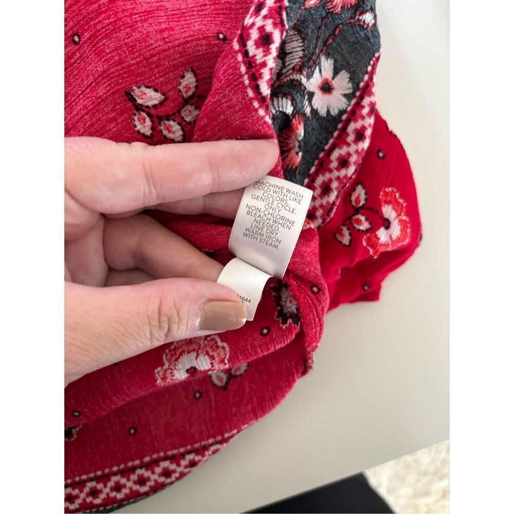 J. Jill Floral Flutter Sleeve Peasant Blouse Lace Trim Size 2X Red - Picture 5 of 11